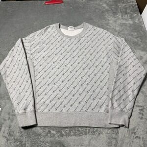 Champion Reverse Weave‎ Womens Size Large Gray Allover Print Logo Crewneck